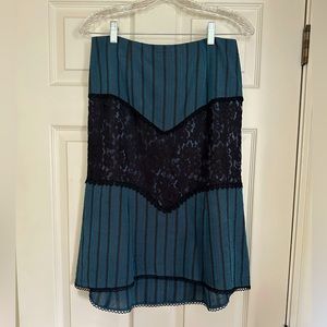Nanette Lepore blue striped skirt with lace inlay